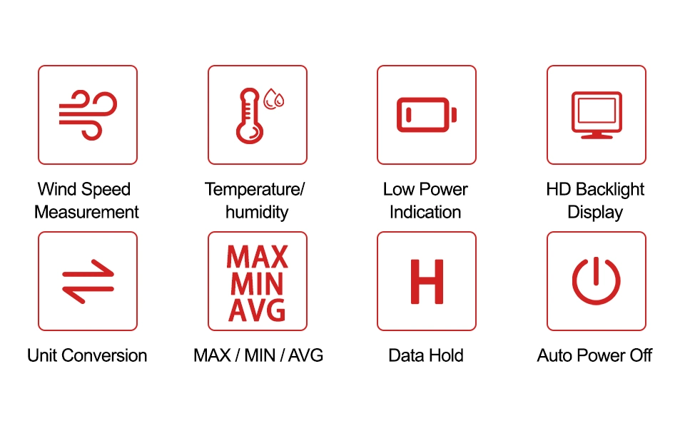 Gvda Portable Wind Speed Meter Air Velocity Gauge Windmeter Digital Anemometer with LCD Backlight Display Temperature Humidity Meter